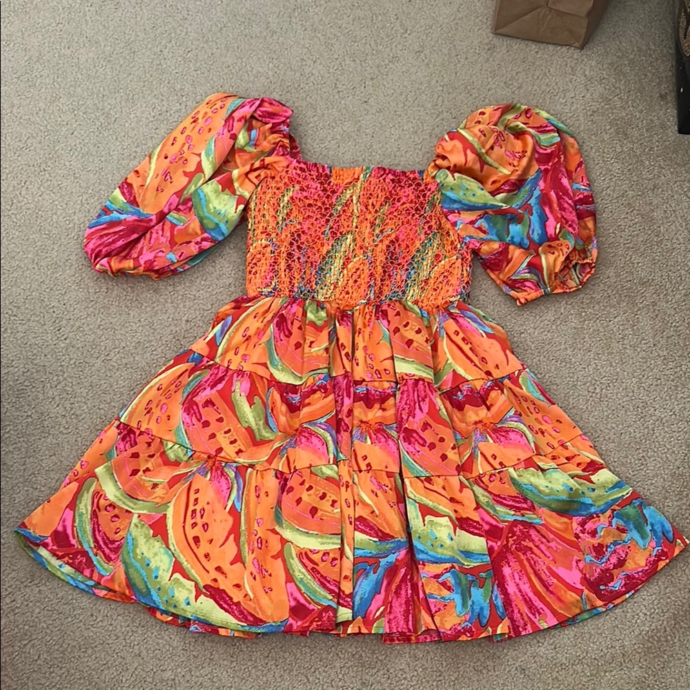 Vibrant Multicolor Puff Sleeve Forever 21 Dress